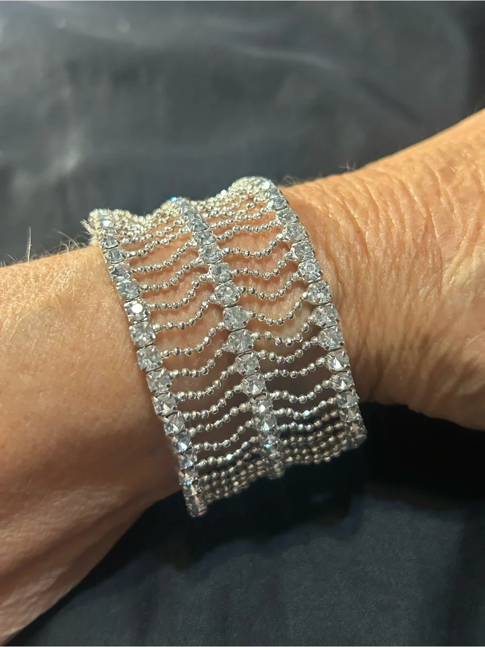 Rhinestone Stretch Bracelet - Sparkling Silver Multi-Row Design
